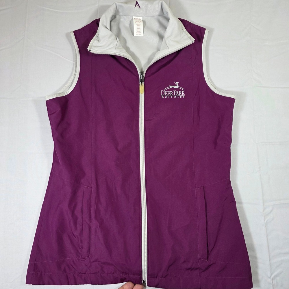 Antigua Womens Golf Vest Purple Full Zip Deer Park Golf Club Logo Small S